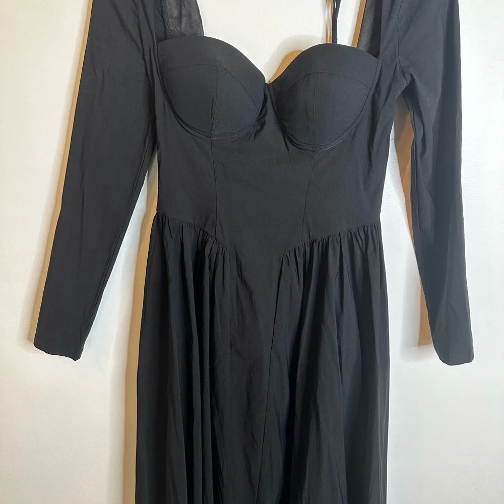 Sweetheart Neckline Elegant Black Long-Sleeve a-line Dress sz small - Picture 2 of 9